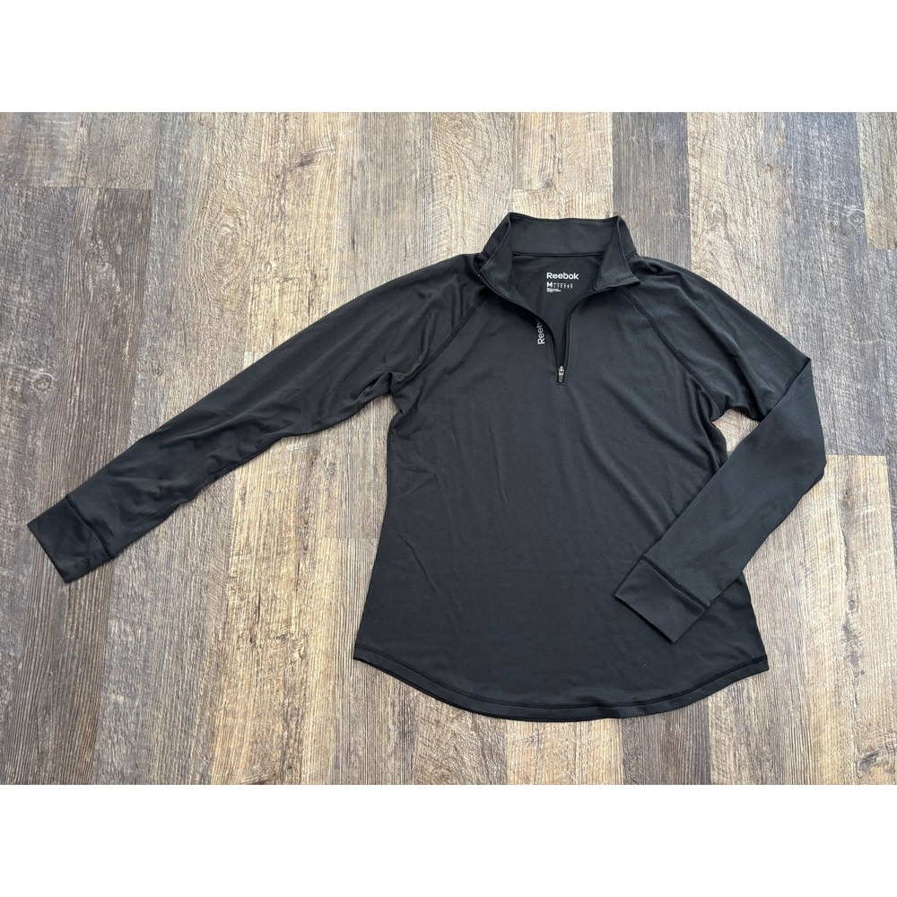 Reebok Womens‎ Speedwick Quarter Zip Pullover Black Athletic Long Sleeve Shirt M